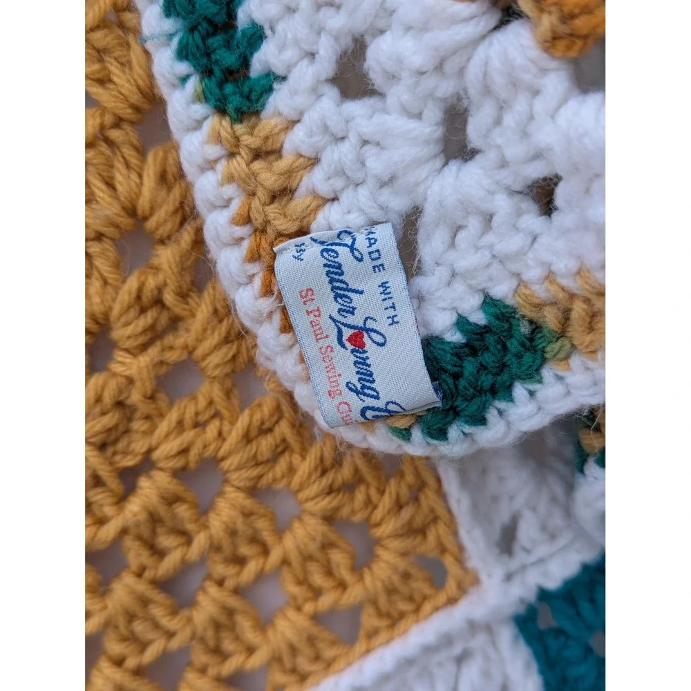 Vintage Teal & Gold Granny Square Afghan – Handmade St. Paul Sewing Guild